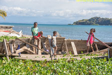 children playing on boat