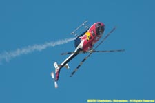 Red Bull helicopter flying inverted